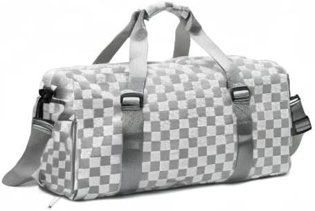 Weekender Duffel Sport Gym Bag Overnight Travel duffle Bags with Shoe Compartment Wet Pocket Tartan-Alpine White