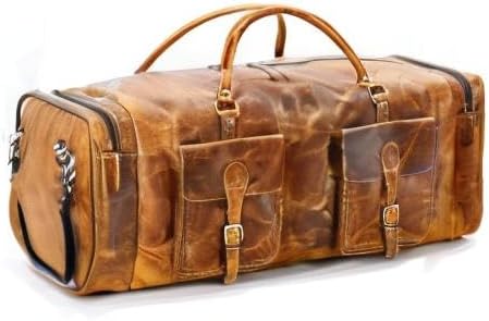 KomalC 24 inch Duffel Bag Travel Sports Overnight Weekend Leather Duffle Bag for Gym Sports Cabin Holdall bag