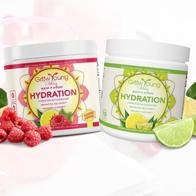 Grow Young Fitness Hydration Powder - Lemon Lime, Premium Electrolyte Mix for Proactive Hydration, Vitamins and Sugar Free (1 Pack, 30 Servings)