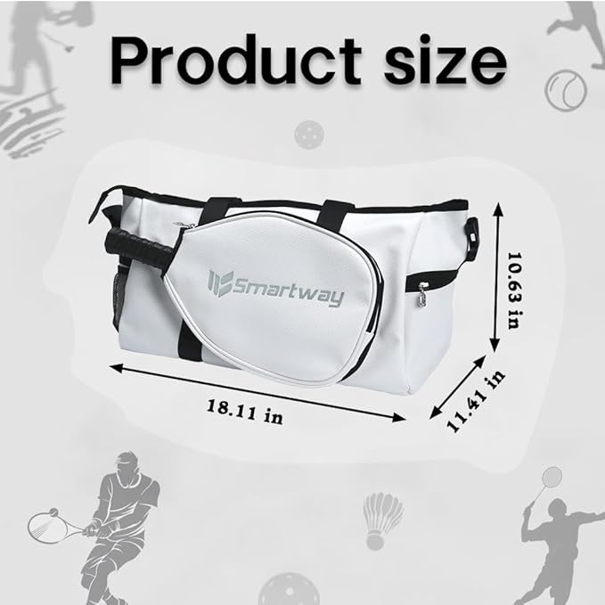 Pickleball Bag, Litchi-Texture PU Leather Sports Tote, Adjustable Crossbody Strap, Waterproof Large-Capacity for Men Women