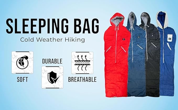 Thermotuff Wearable Sleeping Bag with Dual Hoodie, Long Sleeves, Pockets & Adjustable Drawstring - Ideal for Camping, Cold Weather Hiking, and Stadium Sak Blanket