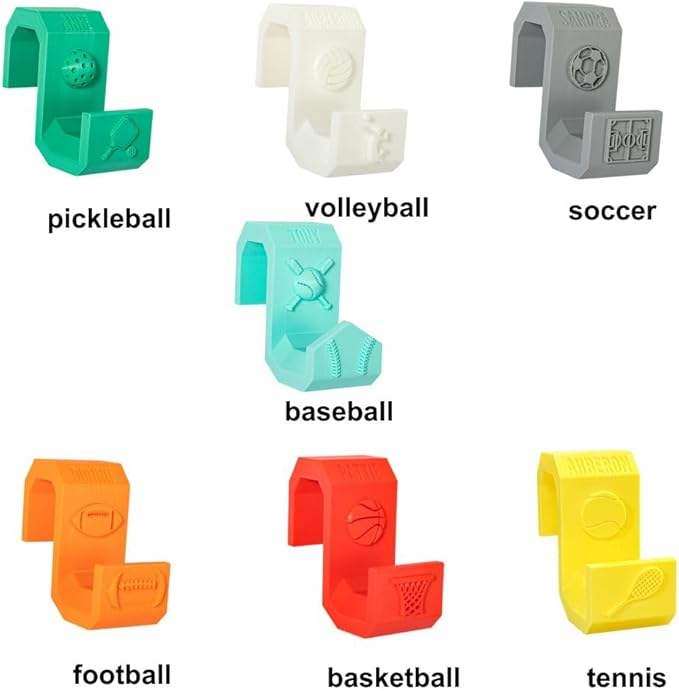 3D Printed Custom Sport Hook for Fence - Volleyball, Pickleball, Soccer, Tennis, Basketball, Football, Softball - Bag Clip for Water Bottle - 14 Colors