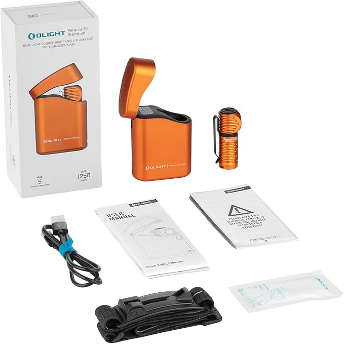 OLIGHT Perun 3 Mini Premium Headlamp 1250 Lumens Flashlight with Type-C Charging Box, Rechargeable Headlight with Red Light Option,Perfect for Working, Hiking, Camping and Climbing (Orange)