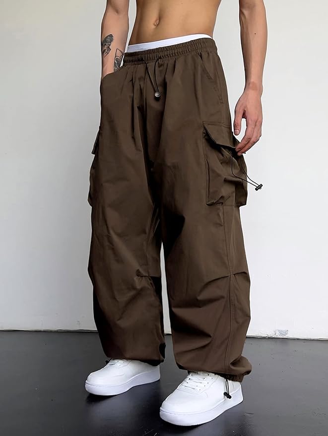 ZAFUL Men's Parachute Pants Casual Baggy Cargo Drawstring Trouser