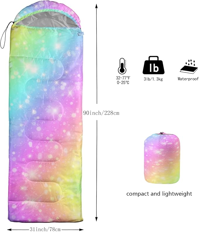 QOOMO Camping Sleeping Bags,3 Season Warm & Cool Weather,Lightweight,Waterproof Sleeping Bags for Adults & Kids,Traveling,and Outdoors,Camping Gear Equipment