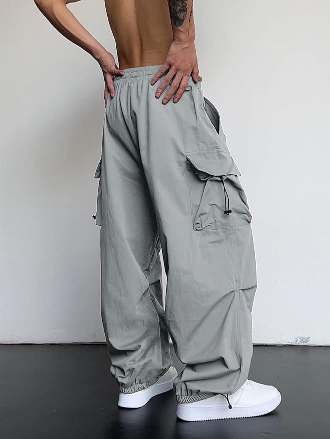 ZAFUL Men's Parachute Pants Casual Baggy Cargo Drawstring Trouser