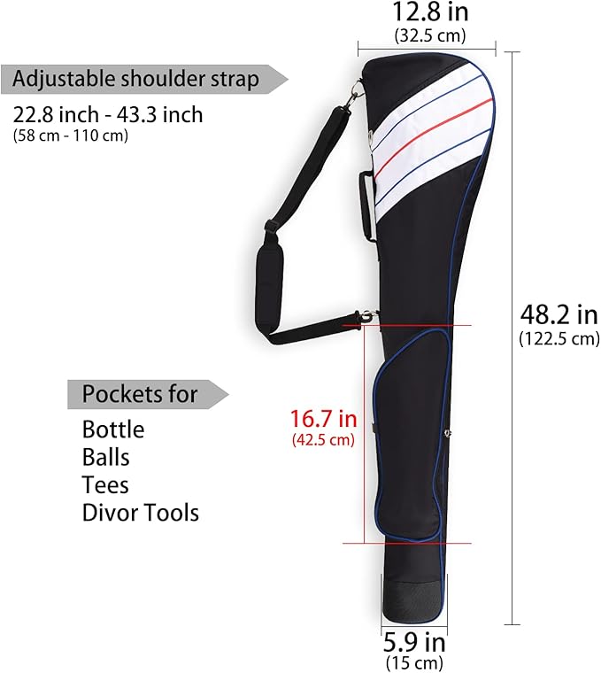 Big Teeth Golf Sunday Bag, Small Golf Bag Lightweight, Par 3 Golf Bag for A Few Clubs Driving Range, Practice with Carry Shoulder Strap Foldable Multi-Colour