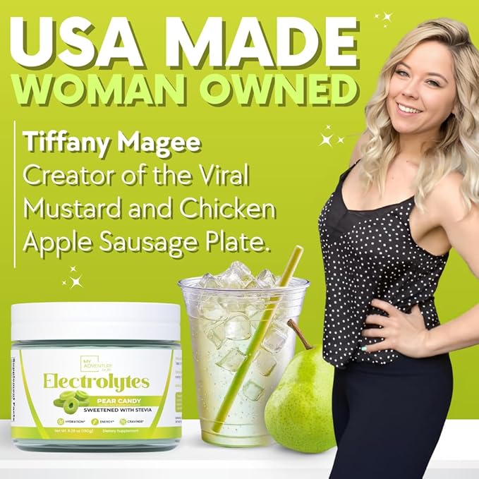 Zero Sugar - Pear Candy Electrolytes Powder - Extremely Refreshing Hydration - Caffeine Free Energy with All Natural Ingredients - Vegan, Keto, Paleo - Sugar Free Electrolytes Drink Mix - 30 Servings