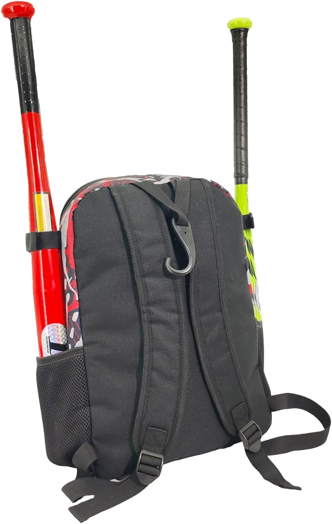 Youth Baseball Bat Bag Backpack, T-Ball & Softball Equipment Gear for Youth with Fence Hook, Lightweight Baseball Bat Backpack, Large Main Compartment for Helmet