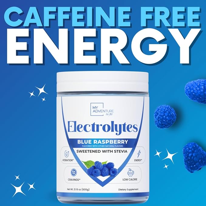 Zero Sugar - Blue Raspberry Electrolytes Powder - Refreshing Hydration - Caffeine Free Energy - All Natural Ingredients - Vegan, Keto and Paleo - Sugar Free Electrolyte Powder Drink Mix - 120 Servings