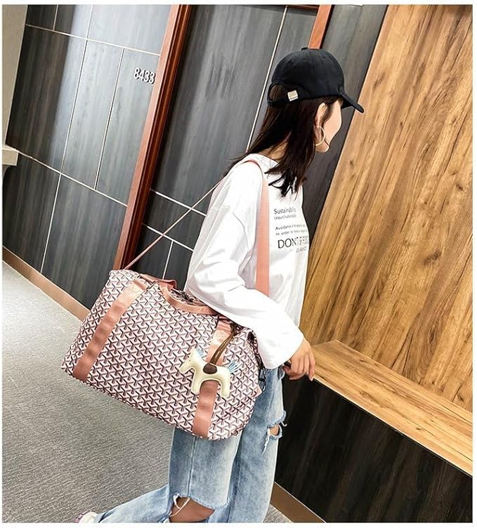 Weekender Duffel Sport Gym Bag Overnight Travel duffle Bags with Wet Pocket S4-Check Pink