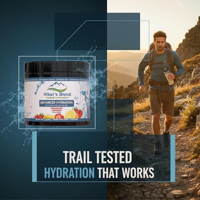 Hiker’s Blend Advanced Hydration Electrolyte Drink Mix – Strawberry Lemonade Flavor – No Artificial Sweeteners, Dyes, or Flavors – Clean Hydration Powder for Balanced Energy, Faster Recovery, and No Aftertaste – Perfect for Hiking, Workouts, and Outdoo...