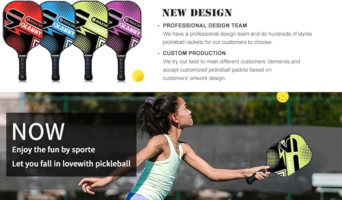 Graphite Pickleball Paddles Set- Premium Rackets Fiber Face & Polymer Honeycomb Core Pickleball Set Includes Pickleball Paddles + Pickleball Balls+ Replacement Soft Grip + 1 Bag