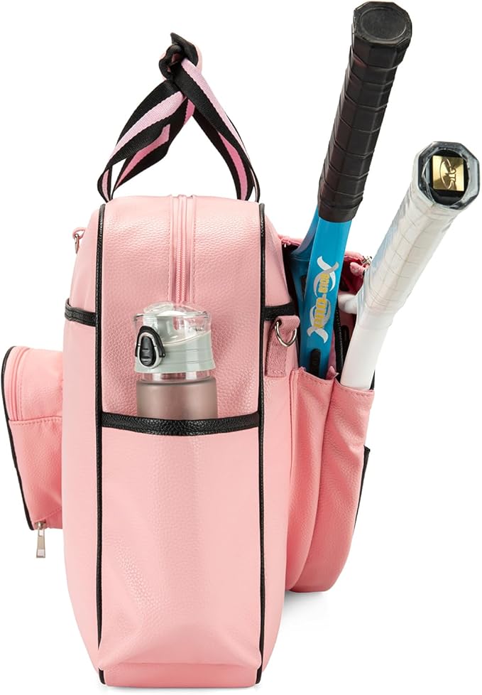 Tennis Bags Leather Tennis Racket Bag Women Tennis Tote Bag PU Sport Handbag Waterproof Lightweight Badminton Racket Shoulder Bag For 2 Rackets With Removable Shoulder Straps Outdoor