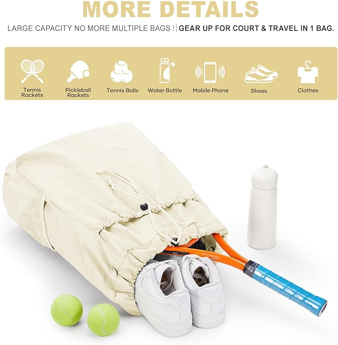 coofay Tennis Bags for Women Men Pickleball Bag Beach Tennis Racket Bag Drawstring Pickleball Tennis Backpack Badminton Bags