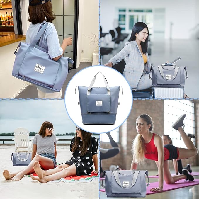 Large Capacity Foldable Travel Bag Expandable Portable Carry on Bag Dry&Wet Separation Sports Duffel Bags