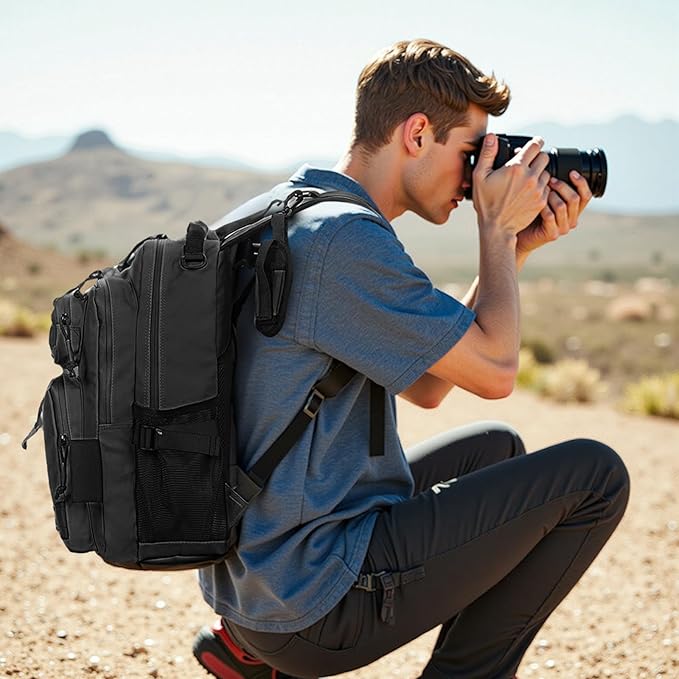 35L Fishing Backpack with Rod Holder, Waterproof Tackle Sling Crossbody Bag with Multi Pocket for Fishing Camping Hunting Hiking, Black