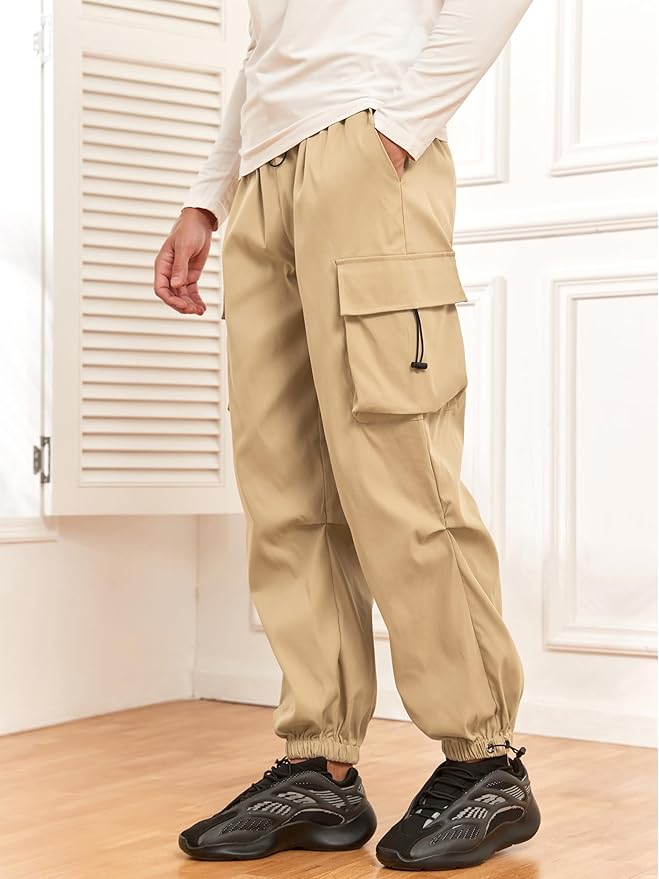ZAFUL Men's Parachute Pants Casual Baggy Cargo Drawstring Trouser