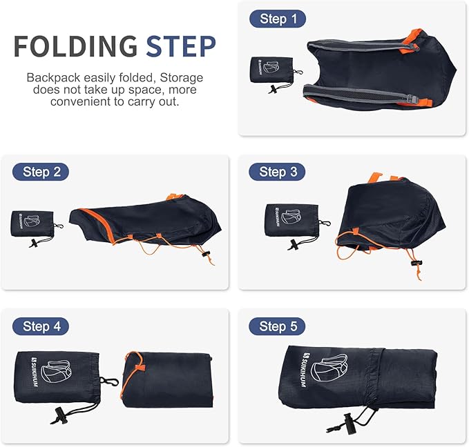 20L Hiking-Daypack Lightweight Foldable Travel Packable Backpack for Camping Cycling Outdoor, Navy Blue