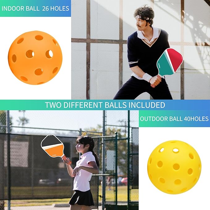 Graphite Pickleball Paddles Set- Premium Rackets Fiber Face & Polymer Honeycomb Core Pickleball Set Includes Pickleball Paddles + Pickleball Balls+ Replacement Soft Grip + 1 Bag
