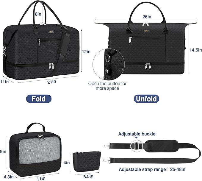 Weekender Bag for Women, Travel Duffel Bag Carry On Overnight Bag with Shoe Compartment Large Nylon Travel Weekend Tote Bag