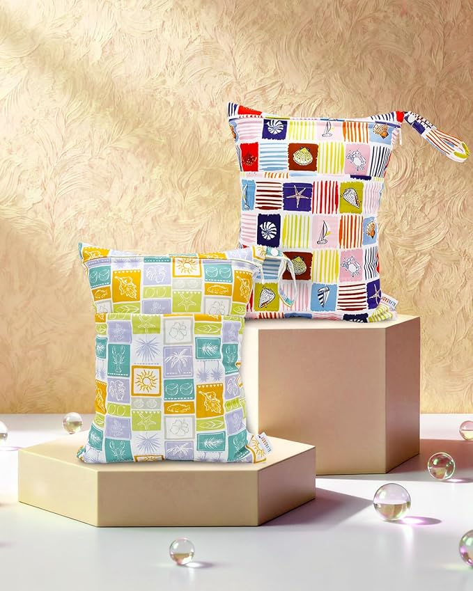 ALVABABY 2pcs Cloth Diaper Wet Dry Bags Waterproof Reusable with Two Zippered Pockets Travel Beach Pool Daycare Soiled Baby Items Yoga Gym Bag for Swimsuits or Wet Clothes 2LM21