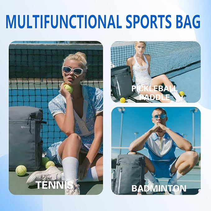 Pickleball Bag, Tennis & Badminton Sports Racket Backpack, Waterproof Large Capacity Sports Backpack with Shoe Compartment for Women Men