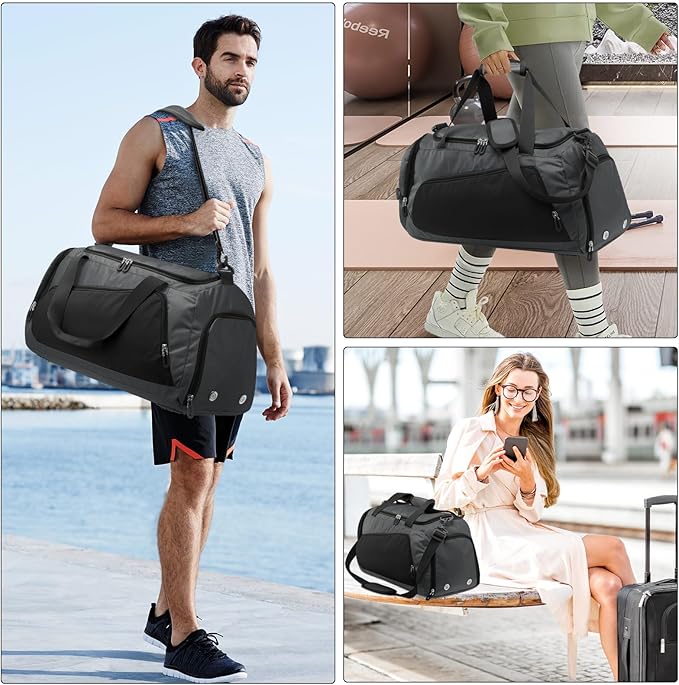 HUA ANGEL Waterproof Gym Duffel Bag for Men Women with Shoe Compartment for Travel Fitness Workout Football Pickleball Tenis