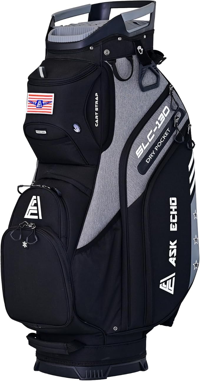 ASK ECHO SLC-130 Golf Cart Bag with 15 Way Full Length Dividers Top, Premium Quiet Golf Cart Bag with Rain Cover for Men