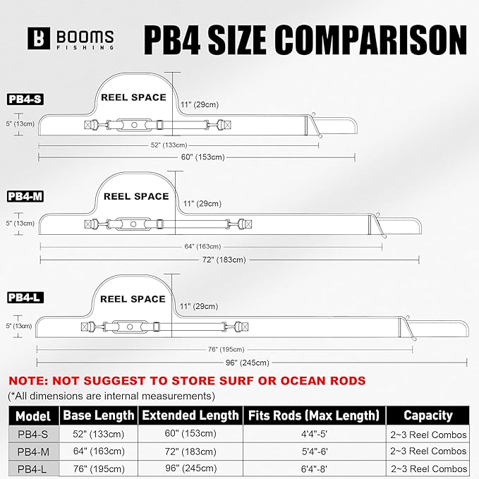 Booms Fishing PB4 4.4ft~5ft Fishing Rod and Reel Case, Portable Folded Fishing Pole Case, 0.6ft/8" Extended Design Fishing Spinning Rod Bag, Store Up to 2~3 Fishing Rods and Reels, 52"~60"