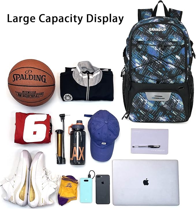 GRANDUP Basketball backpack with ball and shoes compartment Fit Volleyball, soccer, Swim, Gym, Travel, and School, large capacity sports training equipment bags