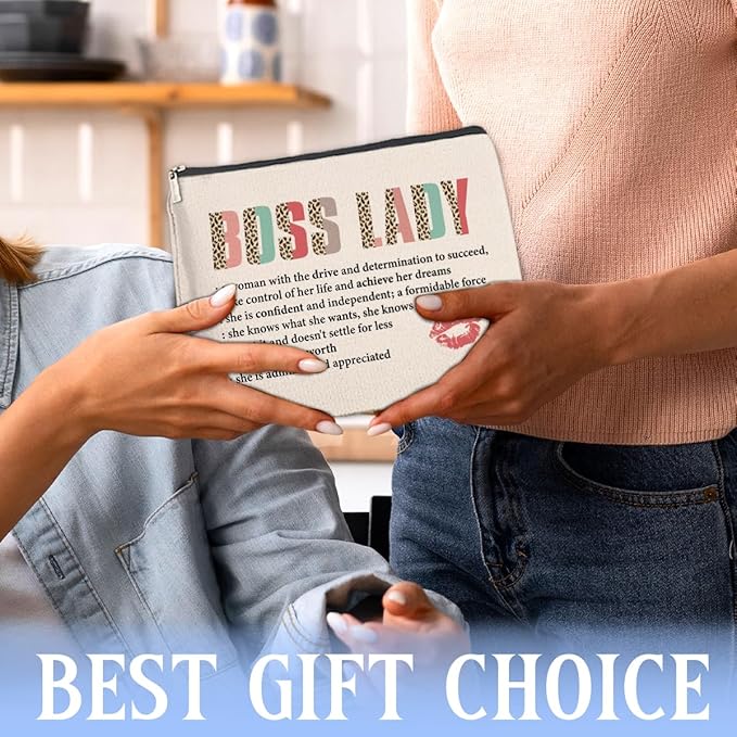 Appreciation Gifts Makeup Bag for Women, Boss Lady Gifts Inspirational Christmas Retirement Gift with Quotes for Leader Manager Coworker Cosmetic Bag with Zipper Travel Toiletry Pouch for Purse