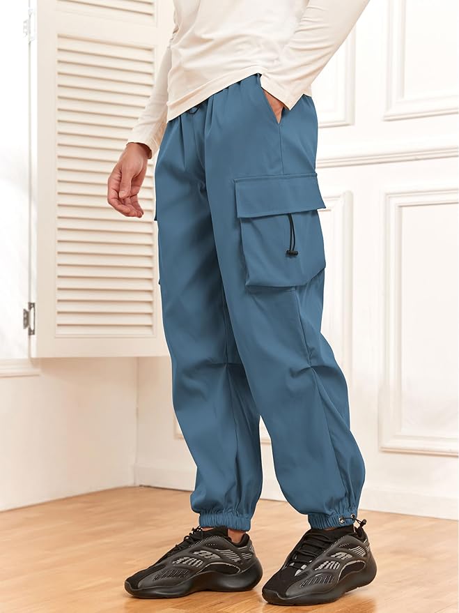 ZAFUL Men's Parachute Pants Casual Baggy Cargo Drawstring Trouser