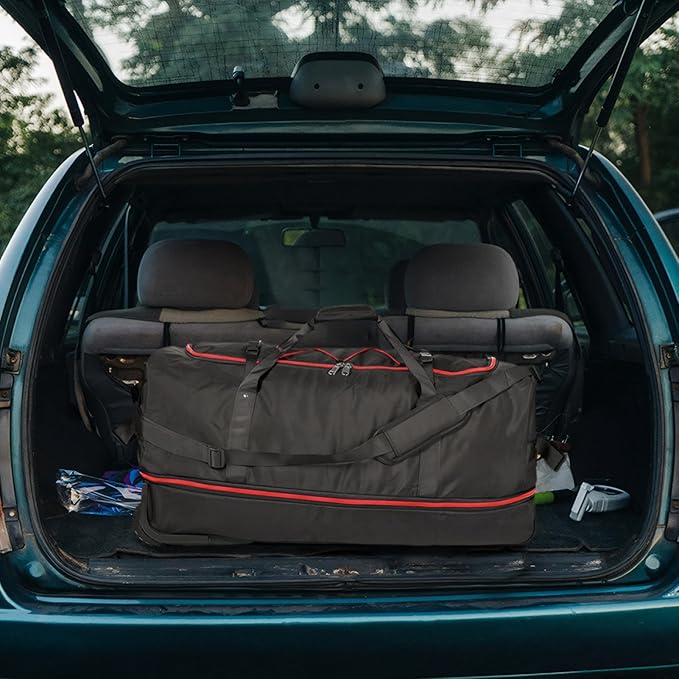 32” 1680D Oxford Foldable Duffle Bag with 2 Wheels,110L to 140L Expandable Soft Sided Rolling Travel Bag,Black-red