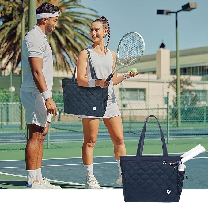 Tennis Tote Bag with Shoe Compartment - Extra-Large Quilted Pickleball Bag Holds 2-4 Rackets, Water-Resistant & Lightweight for Men & Women