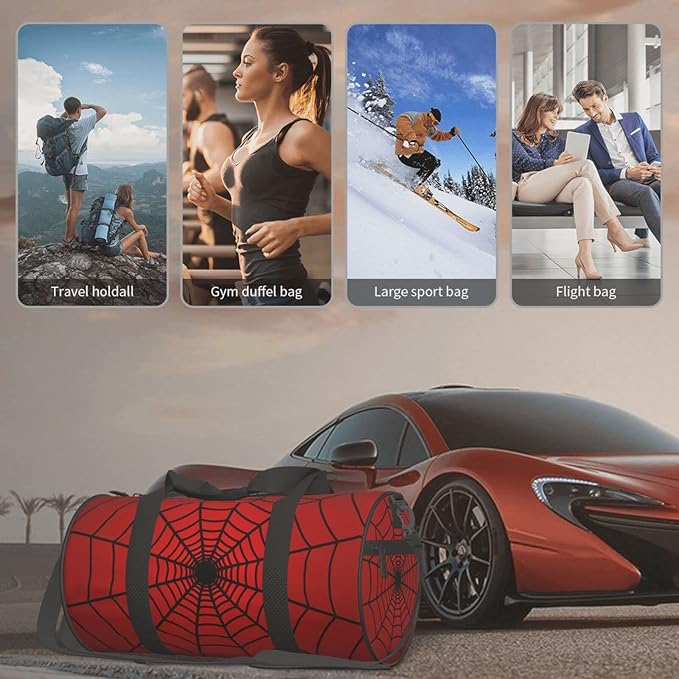 Red Spider Web Sports Gym Duffel Bag for Men Women Weekender Travel Workout Training Handbag Water Resistant One Size