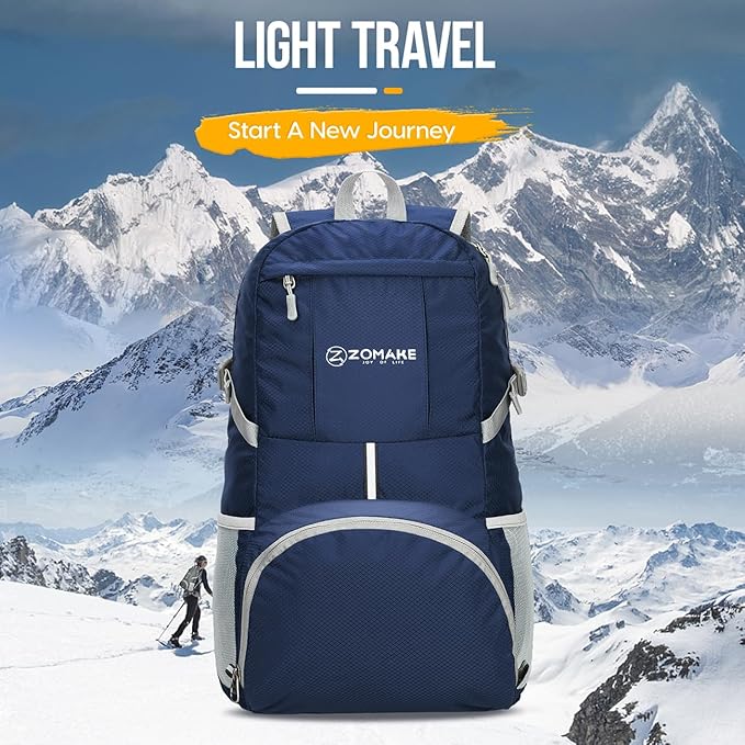 ZOMAKE Lightweight Packable Backpack 35L, Light Foldable Backpacks Water Resistant Collapsible Hiking Bag, Compact Folding Day Pack for Travel Camping(Navy Blue)