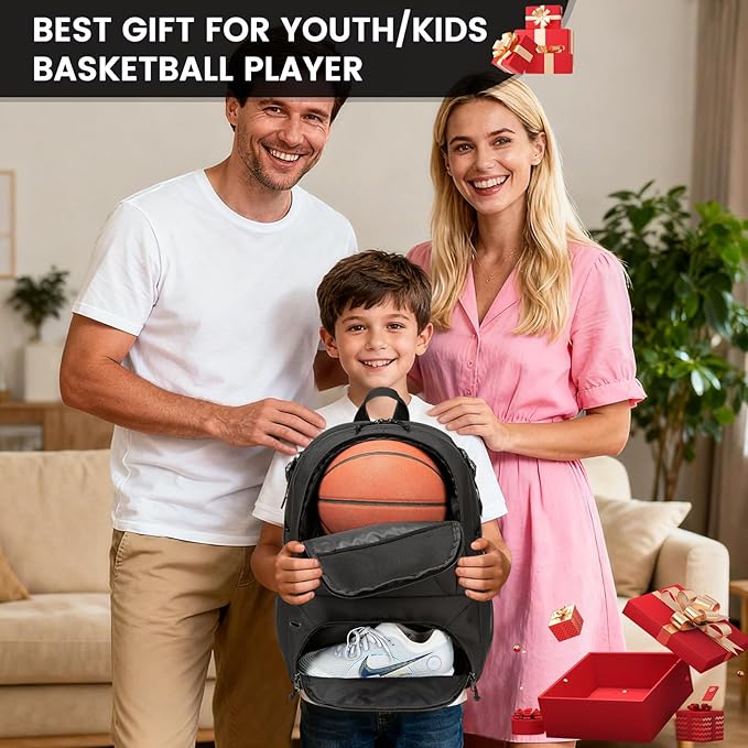 Basketball Backpack - Large Sports Equipment Bag with Ball Holder & Shoe Compartment for Basketball. (black)