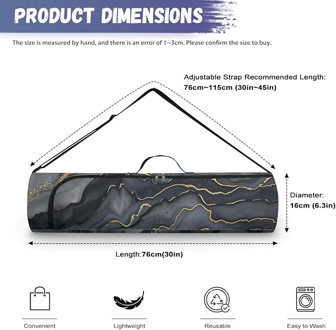 ZCFYGDX Yoga Mat Bag with Adjustable Shoulder Strap and Handle Zipper, 30in Wide x 6.3in Diameter for Yoga Mat Storage