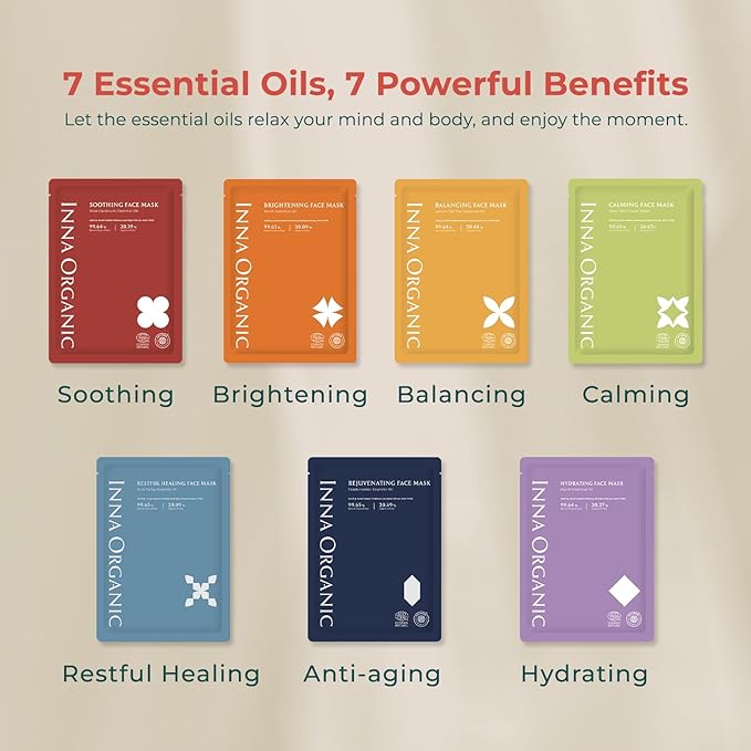 INNA ORGANIC Sheet Mask - Anti-aging & Tightening|EWG & COSMOS certified (Pack of 3) | Frankincense Essential Oils Infused Skin Care | Luxury Clean Beauty