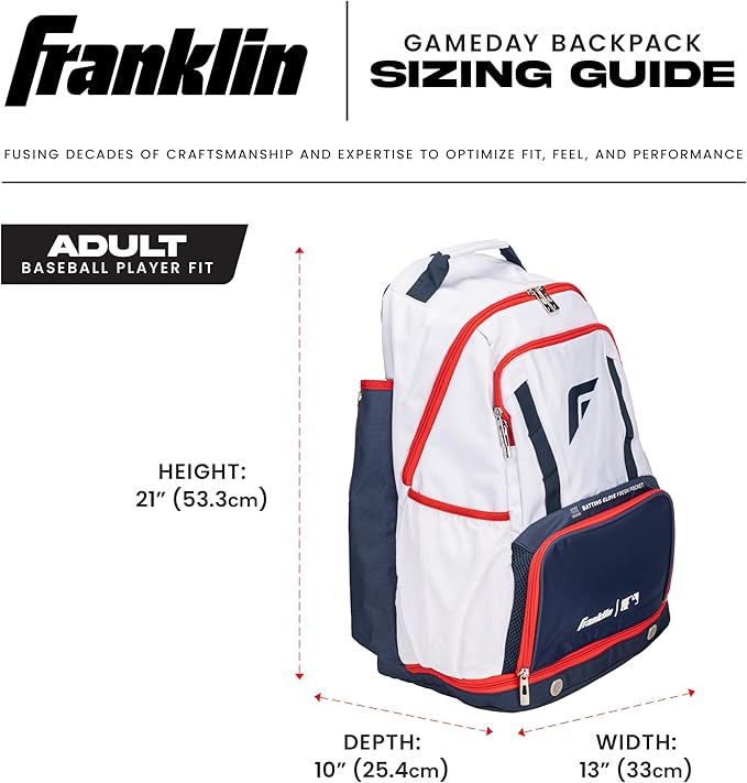 Franklin Sports MLB Gameday Baseball + Softball Backpack – Adult +Youth Equipment + Bat Bag – Stores Batting Gloves, Helmet, Cleats + More - Waterproof Premium Batpack