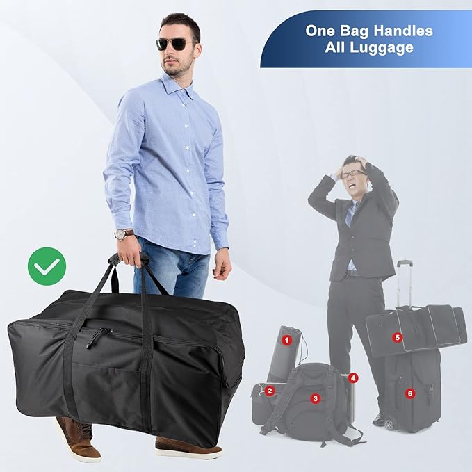 Extra Large Travel Duffle Bag - Heavy Duty Sports Gym Equipment Bag for Traveling & Camping (Black, 32.6-Inch)