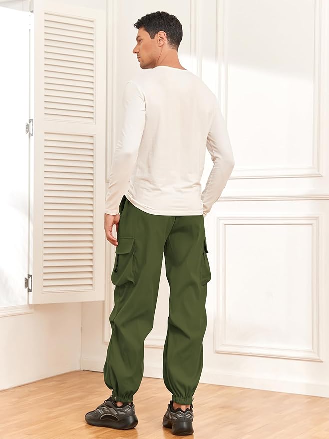 ZAFUL Men's Parachute Pants Casual Baggy Cargo Drawstring Trouser