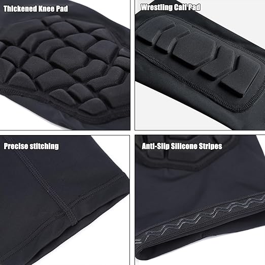 ZODEYI Wrestling Knee Pads Compression Leg Sleeve with Knee Pad and Calf Pad, 1 Pair Knee Sleeve with Shin Guards Shin Pads for Football, Baseball, Rugby, Lacrosse (2, Black, XX-Large)