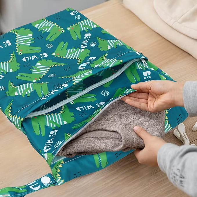 ALVABABY 3pcs Cloth Diaper Wet Dry Bags Waterproof Reusable with Two Zippered Pockets Travel Beach Pool Daycare Soiled Baby Items Yoga Gym Bag for Swimsuits or Wet Clothes 3L-ZM16A