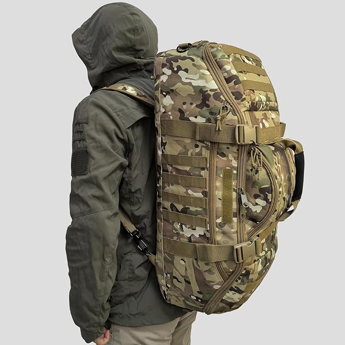 55L Large Duffle Bag, 3-in-1 Tactical Backpack MOLLE Pack for Sports, Gym, Outdoor, CP