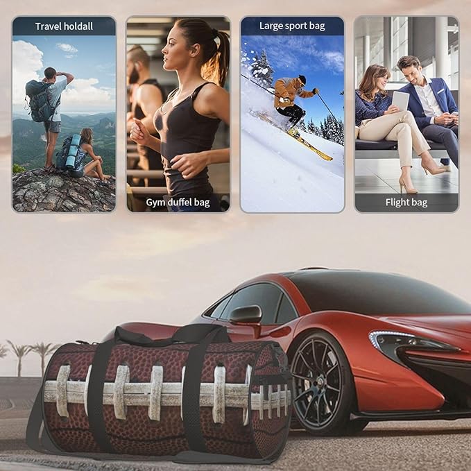 American Football Laces Sport Themed Fun Traditional Foldable Duffle Bag For Women - Workout Bag For Gym Men - Boy Gym Bag - Girls Small Weekender Duffel Bag - Packable Luggage Bag For Travel Sports