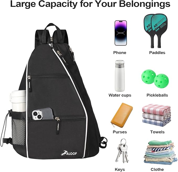 Aloof Pickleball Bag, Adjustable Pickleball, Racketball Sling Bag, Backpack with Water Bottle Holder