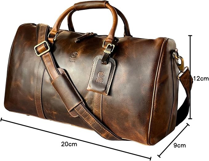 Leather Holdall Bags for Men - Travel Overnight Duffle - Weekend Carry On Suitcase - Underseat Flight Cabin Duffel Bag, Brown, L, Mens leather weekend bag