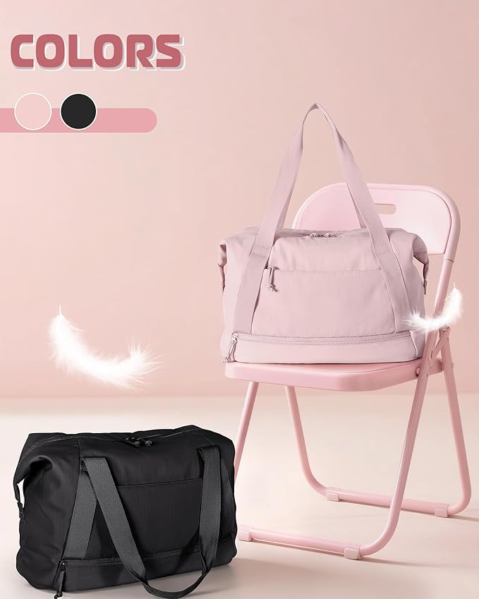 Travel Duffle Bag with Shoe Compartment and Laptop Sleeve for Women, Lightweight Weekender Duffel Bag for Travel, Gym, Hospital Labor Delivery, Black